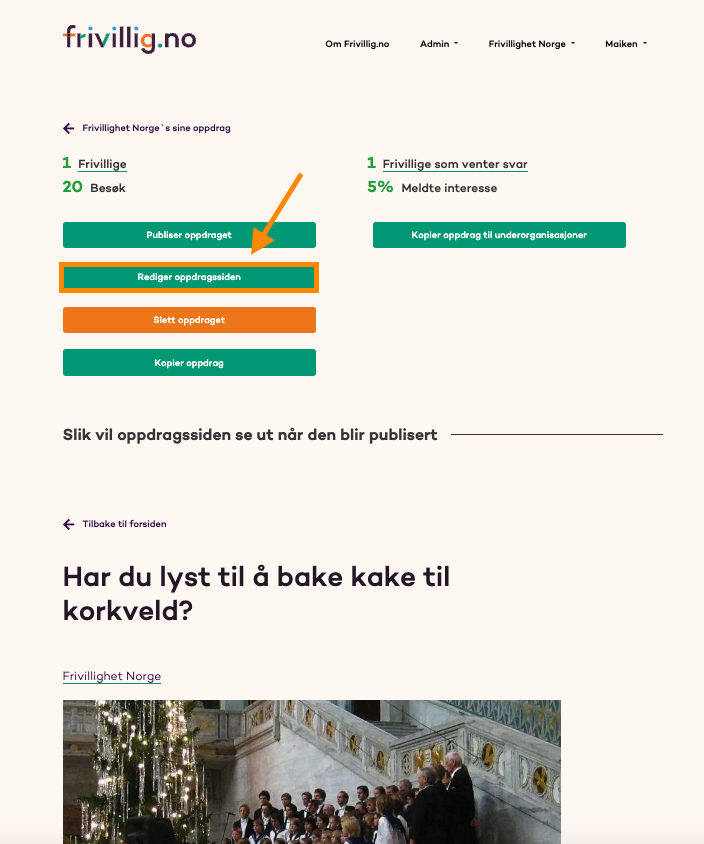 skjermbilde fra frivillig.no