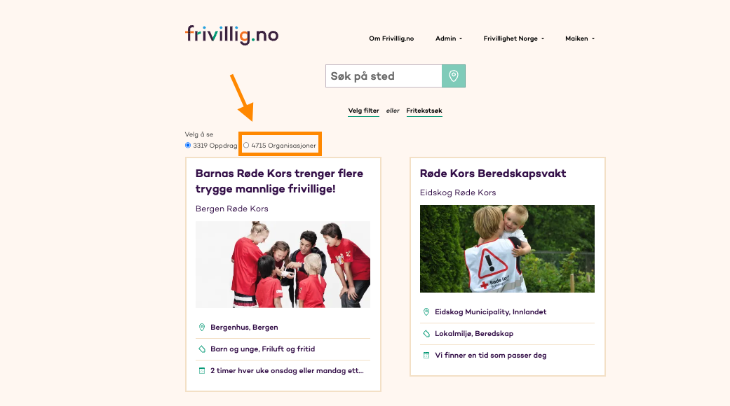 skjermbilde frivillig.no