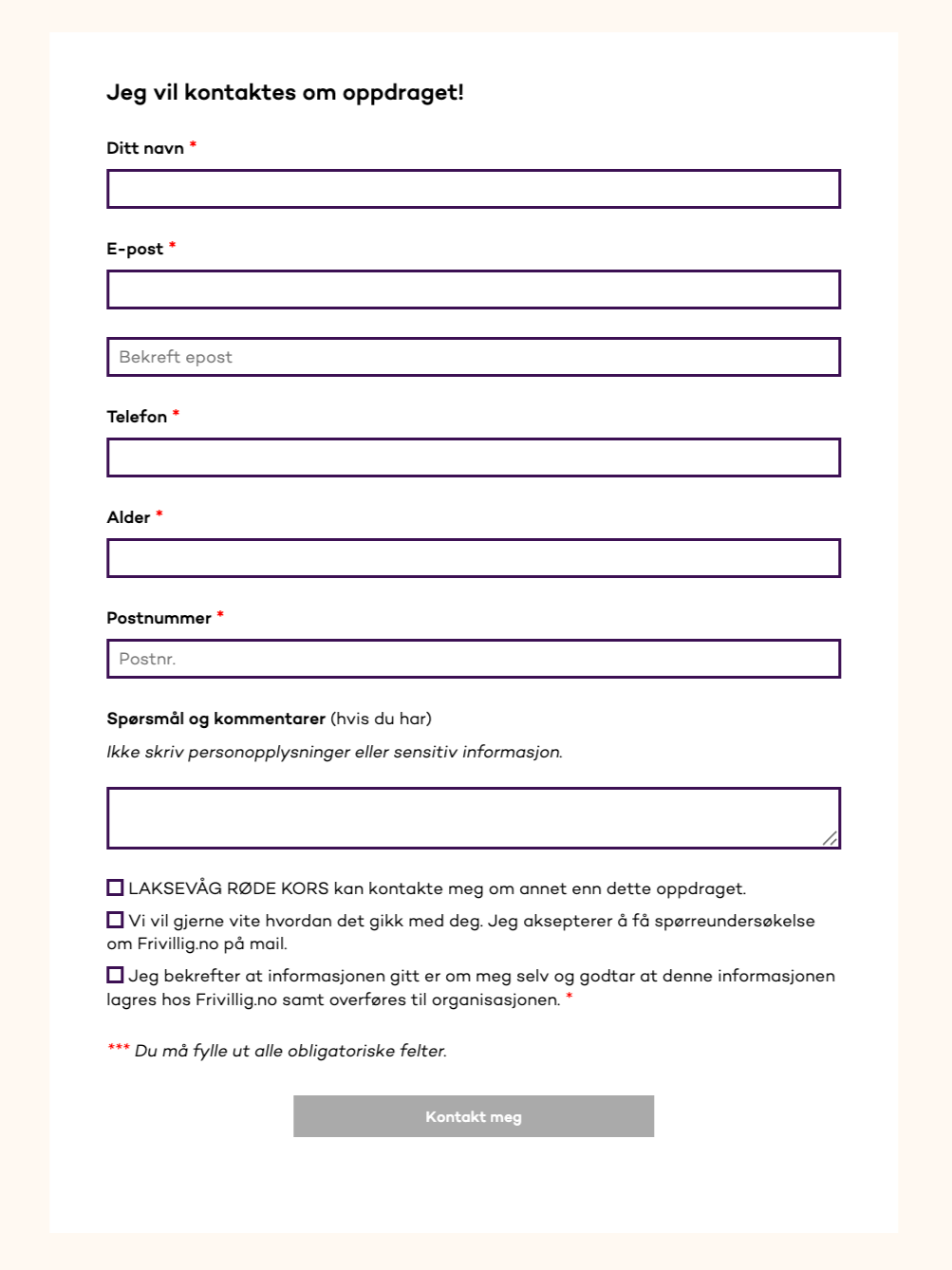skjermbilde av "kontakt-meg-skjema"