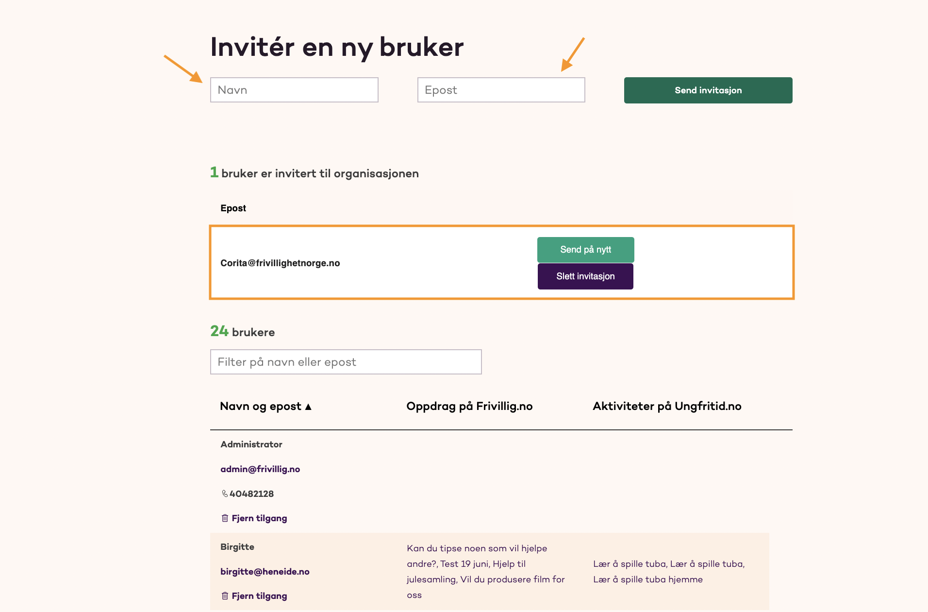 skjermbilde fra frivillig.no