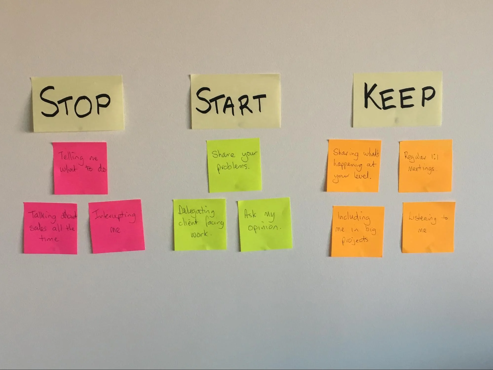 Stop, Start, Keep.