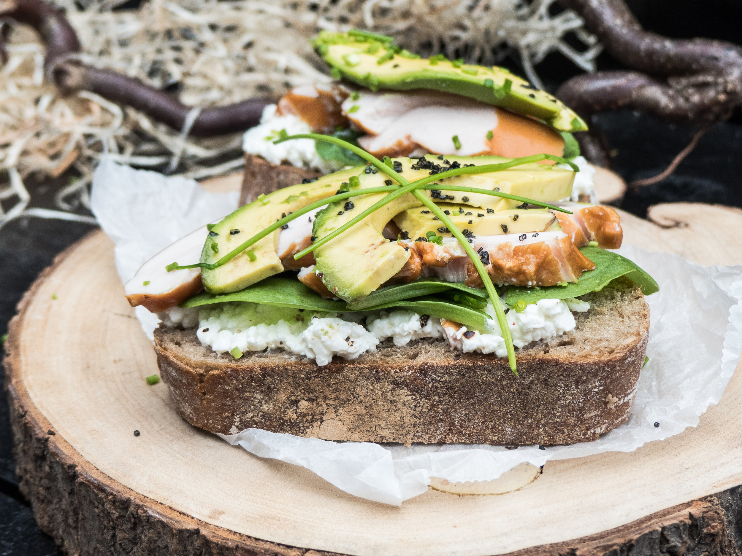 Smoked Chicken Cottage Cheese Avocado On Country Bread