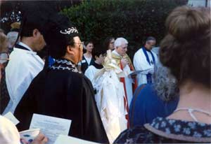 Leaders from 19 traditions met in a “Gathering of Blessings” when the Interfaith Chapel at the Presidio of San Francisco was dedicated October 1, 1995. Catholic and Protestant, Buddhist and Shinto, Hindu, Muslim, and Pagan and more offered blessings outdoors and in, each in their own tradition, respectively and joyfully.