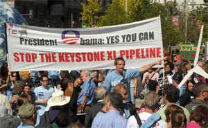 Ted Glick protesting the Keystone XI Pipeline.
