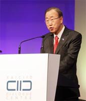 United Nations Secretary-General Ban Ki-moon at the inauguration ceremony of the King Abdullah Bin Abdulaziz International Centre for Interreligious and Intercultural Dialogue, KAICIID, in Vienna, Austria, Monday, Nov. 26, 2012. AP Photo: Ronald Zak