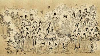 An assembly reciting the Avatamsaka Sutra
