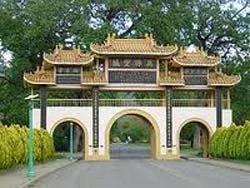 The main gate into the City of 10,000 Buddhas in northern California.