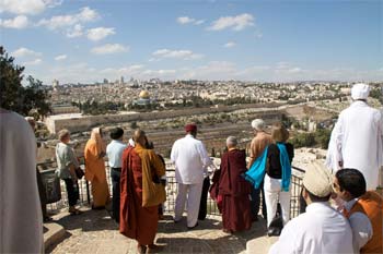 Elijah Interfaith Institute leaders looking across Jerusalem.