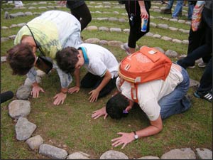 Prayers at the center of the Labyrinth.