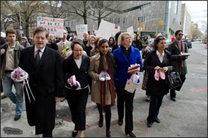 A Groundswell parade to The Village Voice offices in New York to protest sex-trafficking in the publication’s classifieds. Photo: Angela Jimenez