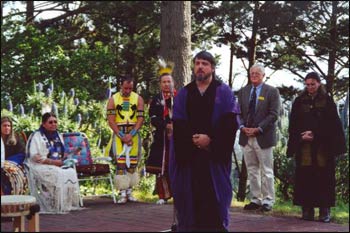 Don Frew, in the purple robe, participates in an interfaith ceremony in Berkeley, California.