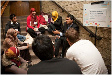 Eboo Patel with a group of college students. – Photo: Lavina Melwani