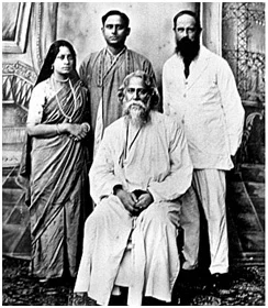Andrews (right) with Rabindranath Tagore (seated), whose writing earned Asia its first Nobel Prize, and members of Tagore’s family – Photo: frontline.in , The Hindu Archive