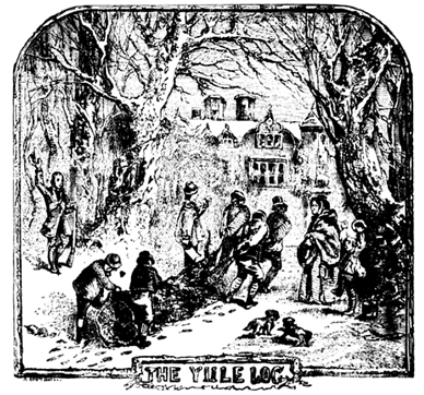 Hauling in the “Yule Log” (1832) by Robert Chambers – Graphic: Wikipedia