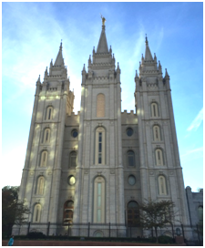 The Mormon Temple, caught in the late afternoon is the centerpiece of Temple Square. – Photo: TIO