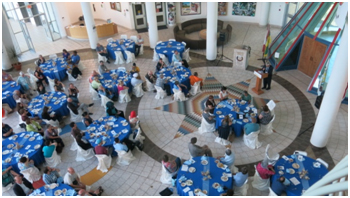 NAINConnect 2015 opened with a banquet set in a glass-teepee atrium, reaching more than six stories up and dominating the First Nations University of Canada building.