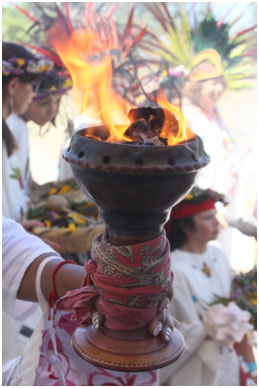 Fire ceremonies were important along the Sacred March, including the welcome on May 5 in downtown Guadalajara. – Photo: Viveka Haven Davis