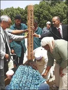 Atlanta interfaith Pilgrims plant a peace pole at Al-Akhawayn University in Ifrane, Morocco.
