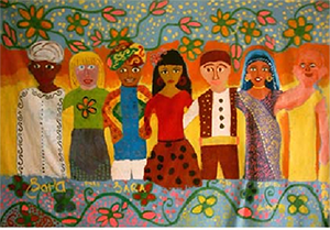 This painting was done by three Pakistani girls, ages 10, 11, and 12, at the Funkor Child Art Centre. – Photo: Funkor Centre