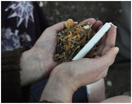 Offerings given to a ritual fire during ceremony can include a candle, seeds, resins, wood, and copal.