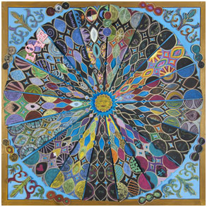 Alchemy Mandala (2011) and Alchemy 2 (2013), below, were each created by more than 100 women working together with Charlotte Backman, the artist who designed the process and anchored both creations.
