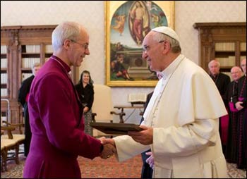 Archbishop of Canterbury Justin Welby and Pope Francis meeting for the first time. – Photo: archbishopofcanterbury.org