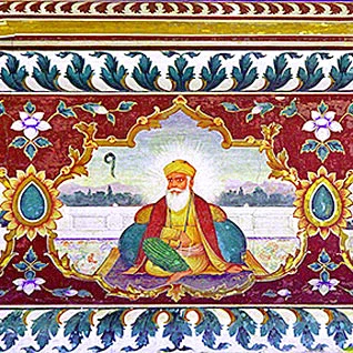 A fresco portraying Guru Nanak – Wikimedia, public domain