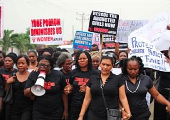 Women take to the streets in Nigeria to protest Boko Haram’s violence against children – Photo: Religion Dispatches