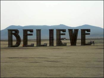Laura Kimpton and Jeff Schomberg created the ‘Believe’ art-installation at Burning Man this year.