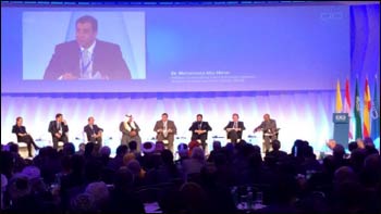 Mohammad Abu-Nimer addressing the KAICIID Global Forum in Vienna last month. – Photo: Bud Heckman