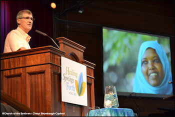 Professor Lederach speaking at the National Older Adult Conference, 2013 – Photo: Church of the Brethren/ Cheryl Brumbaugh-Cayford