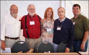 Chuck, NAIN’s first chair, stands with some of the chairs who followed in his footsteps (from the l.) Peter Laurence, Kay Lindahl, Don Mayne, and Mike Goggin. – Photo: NAIN