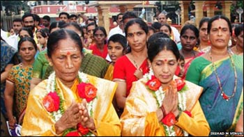 Lakshmi (left) and Indira were trained in scriptures for four months.