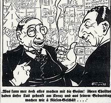 A caricature from the German anti-Semitic Der Stürmer, around Christmas 1929. It urged Germans to avoid buying from Jewish shops. Graphic: Wikimedia