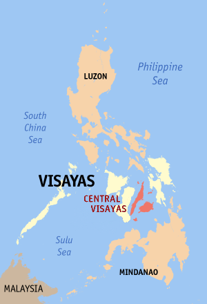 The islands in pink are the Central Visayas islands in the Philippine Sea. – Photo: Wikipedia, Cc.3.0