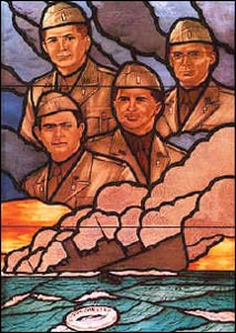 This stained glass window in the Pentagon Chapel commemorates four chaplains from different religious traditions (Catholic, Methodist, Reformed and Jewish) who died while assisting soldiers on the torpedoed USS Dorchester in 1943. Rita Sherma envisions the day when Hindu chaplains play an important role in everyday American life.