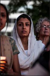 Harleen Dhillon attends a vigil at Cathedral Square Park in Milwaukee on Sunday night Aug. 5, 2013 after shooter Wade Michael Page killed 6 people at a local Sikh temple that morning. Photo: Lacy Landre, RNS