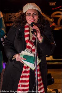 Sahar Alsahlani, Executive Council member of Religions for Peace USA, speaks at the #LightforLima vigil in NYC.