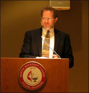 Professor Yehezkel Landau speaking at Martin Methodist College. - Photo: al.com