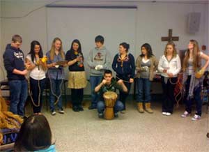 During “Animating,” students break into groups and create skits exemplifying what they are learning about different religions.
