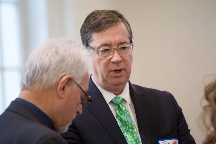 Vicken Aykazian of the Eastern Archdiocese of Armenian Church and Jim Winkler, president and general secretary of the National Council of Churches, confer at the Out of Many, One gathering. – Photo: Steven D. Martin/National Council of Churches