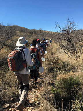 USC students with water jugs walk south towards the U.S.-Mexico boarder. – Photo: Jim Burklo