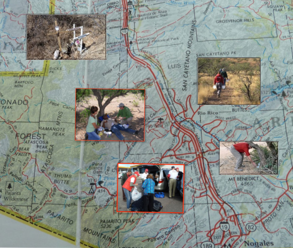 An Arizona map showing with photos telling the story of the Green Valley Samaritans and their work. – Photo: Green Valley Samaritans