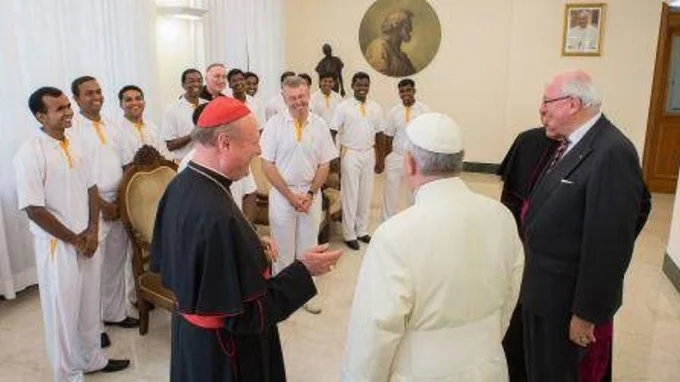 Pope Francis greeting members of the Vatican cricket team – Photo: Vatican Facebook page