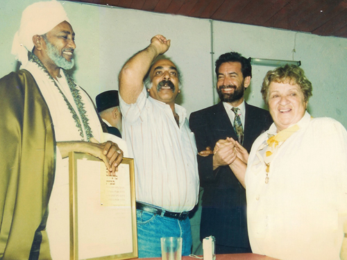 Interfaith gathering in Netanya, 1992. Sheikh Assaliyah, Sheikh Ishak Iddris Sakhouta of Egypt, Rabbi David Rosen, and the late Ms. Shulamit Katzenelson – Photo: RDR