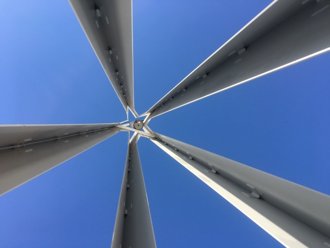 Looking up into a Muslim minaret on the Tri-Faith Initiative campus – Photo: BH