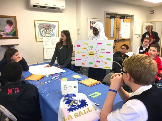 Students in the pilot interfaith writing program for eighth graders – Photo: Andrea Cantor, Philadelphia Weekly.
