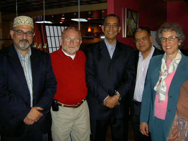 (l to r): Abdul Aleem, Usman Madha, Helal El Sherif, Dr. Mohsen Hamza and Rabbi Laura Geller – Photo: Ruth Broyde Sharone