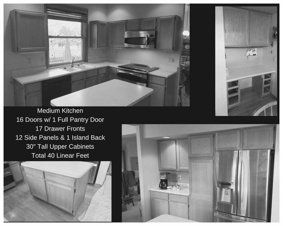 This medium size kitchen features outdated builder grade oak cabinets with good layout and interior condition. Refacing would make a major difference in this kitchen.