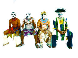 The Juno Reactor percussion team Mandla Lande, Michael Ludonga and Simpiwe Matole on tour in Russia.